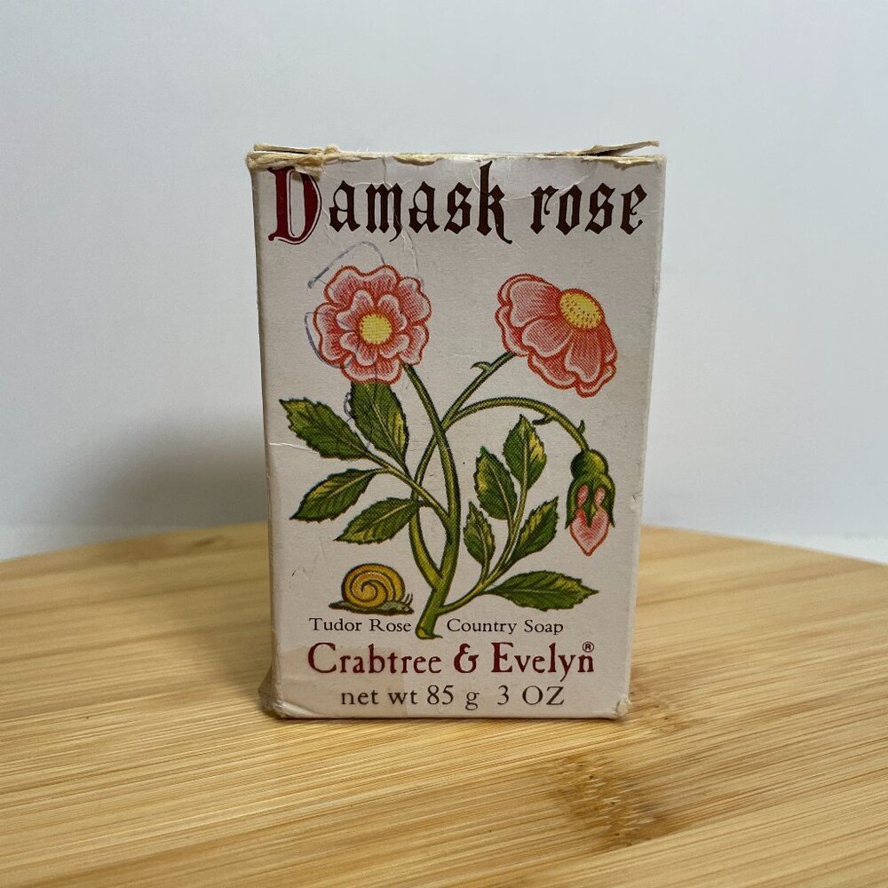 Vintage Crabtree & Evelyn Damask Rose 1978 Tudor Country Bar Soap  Box 3 Oz